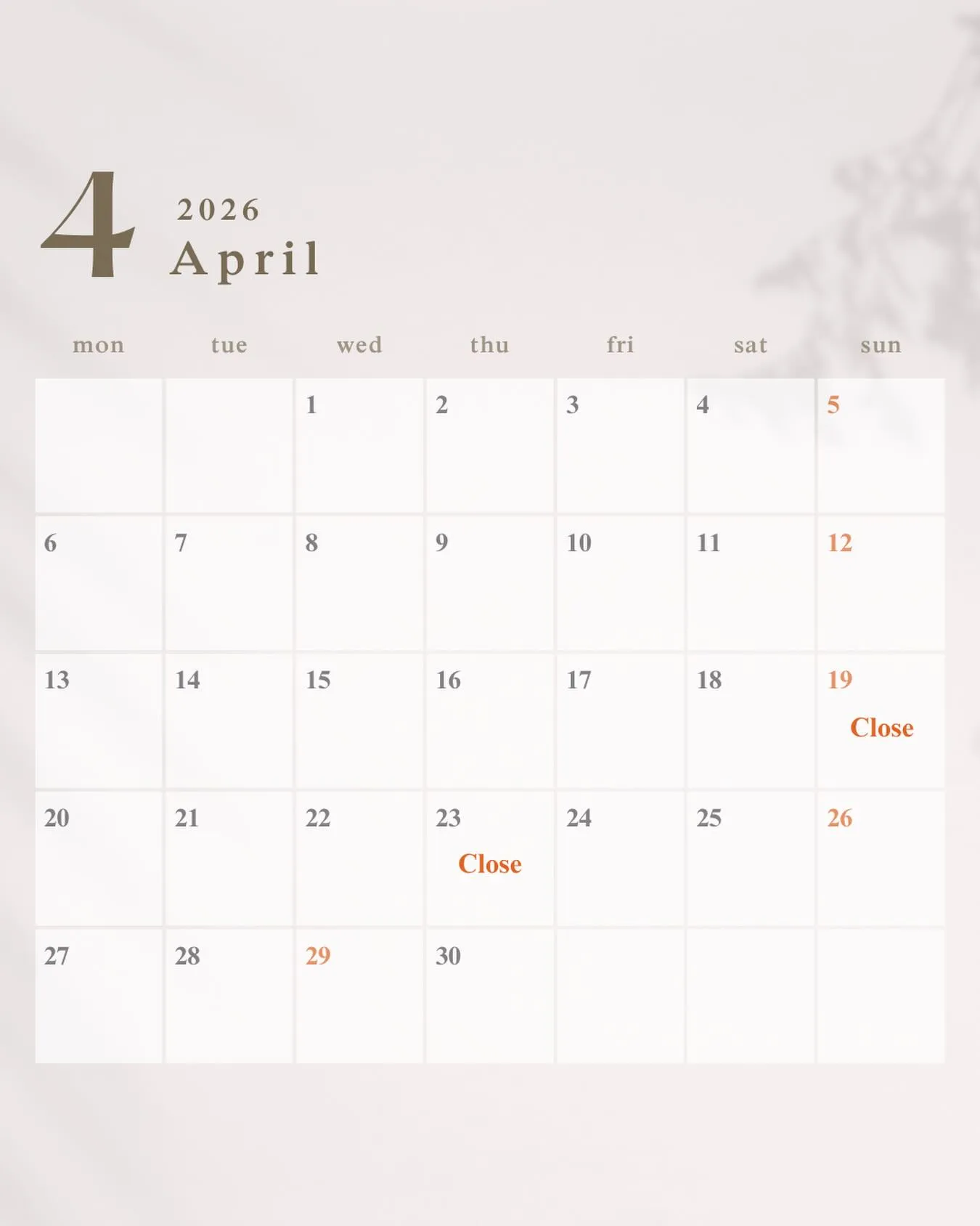 4月スケジュール